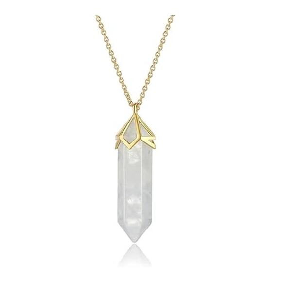 MACY'S Genuine White Quartz Pendant Necklace w/ Gold Hardware/Chain NWT $80! - Picture 1 of 3